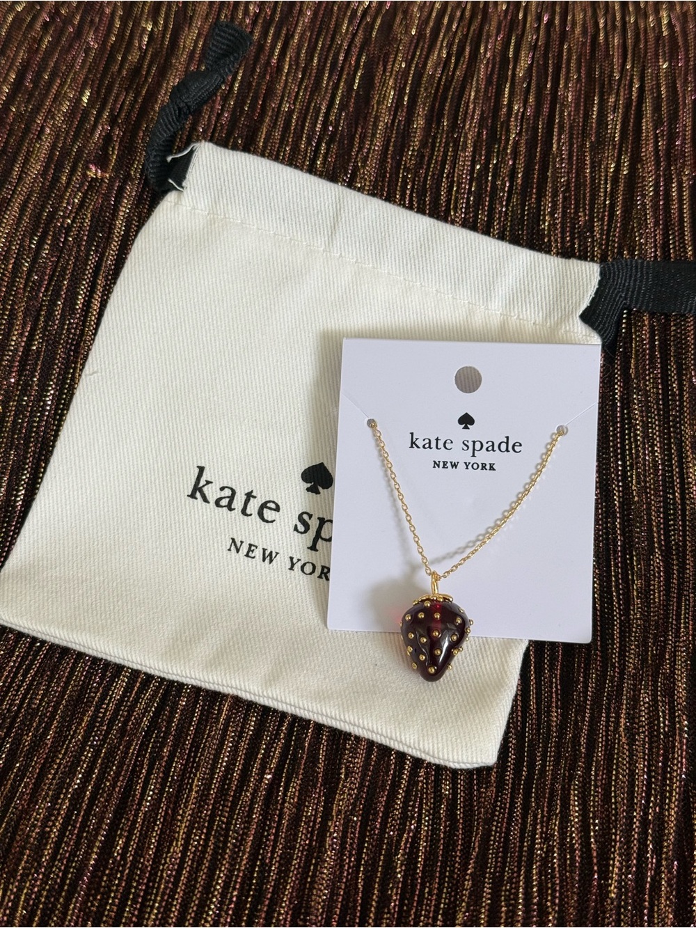 kate spade Gold-Tone Chain Necklace with Burgundy Strawberry Charm